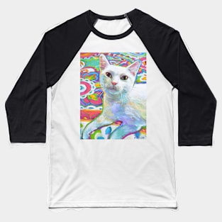 White Cat with Bright Florals Baseball T-Shirt